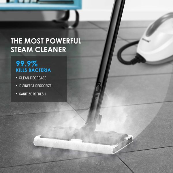 Remove Tough Dirt 2000W Strong Steam Cleaner W/Multi Nozzles For Floor,Window,Glass,Cloth-White