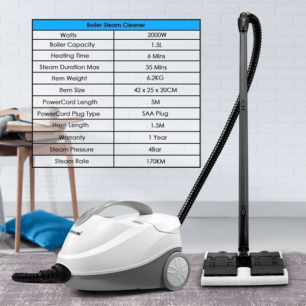 Remove Tough Dirt 2000W Strong Steam Cleaner W/Multi Nozzles For Floor,Window,Glass,Cloth-White