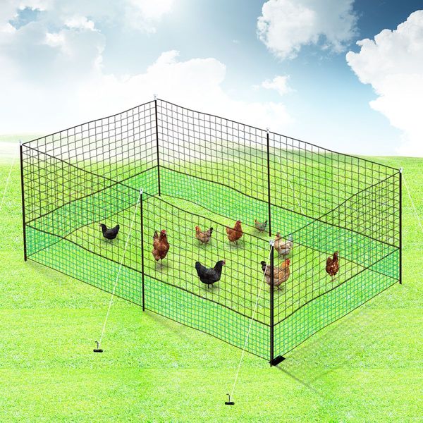 12X1.25M Any Shape Durable Chicken Net Fence Poultry Netting Enclosure W/Security Locks,6 Posts