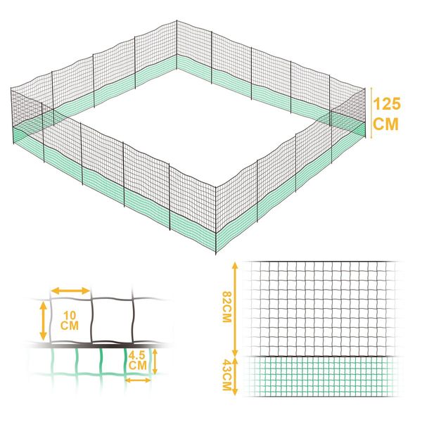 40X1.25M Any Shape Durable Chicken Net Fence Poultry Netting Enclosure W/Security Locks,20 Posts