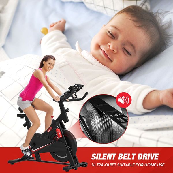 Belt Driven Quiet Exercise Bike Home Gym Spin Cycling Training W/Off Road,Flat,Stand Up,Climb Modes