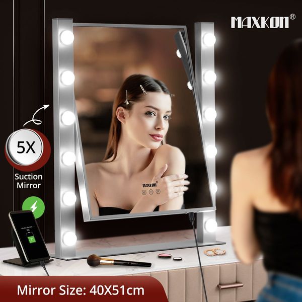 3 Light Color Led Rotable Make Up Vanity Mirror W/Adjustable Brightness,Usb Port For Charging Phone