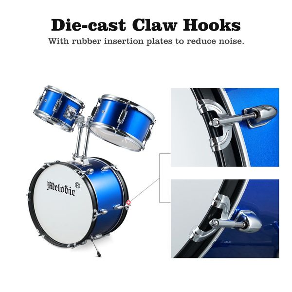 5 Pcs Full Size 100% Birch Shell Drum Kit W/Cymbals+Stool Good Gift For Begginers Children-Blue