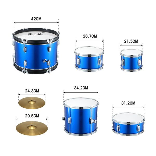 5 Pcs Full Size 100% Birch Shell Drum Kit W/Cymbals+Stool Good Gift For Begginers Children-Blue