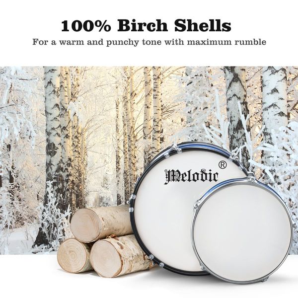 5 Pcs Full Size 100% Birch Shell Drum Kit W/Cymbals+Stool Good Gift For Begginers Children-Blue