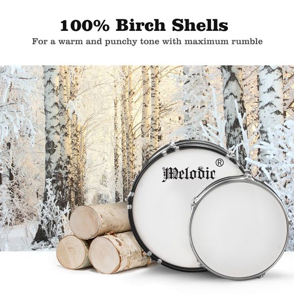 5 Pcs Full Size 100% Birch Shell Drum Kit W/Cymbals+Stool Good Gift For Begginers Children-Black