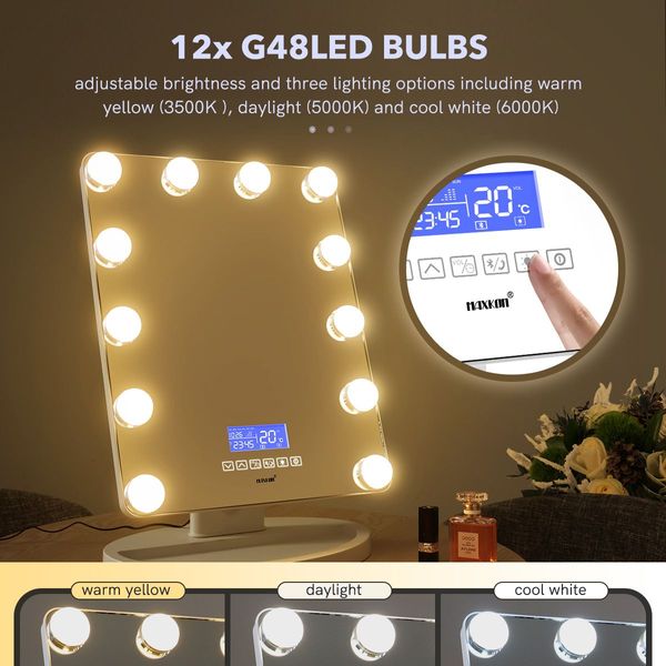 Hollywood 3 Light Color Make Up Vanity Mirror W/Bluetooth Linked Music,Smart Touch Control