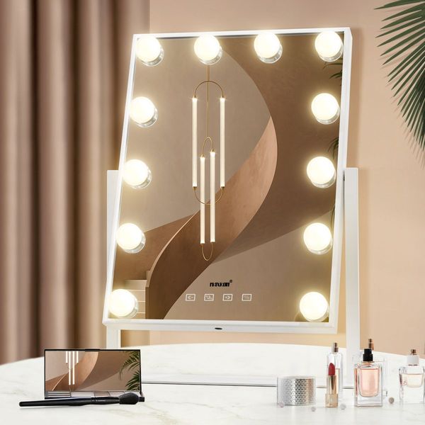 3 Light 12 Bulds Desktop Makeup Vanity Mirror W/Bluetooth Enjoy Music Give Call While Doing Makeup