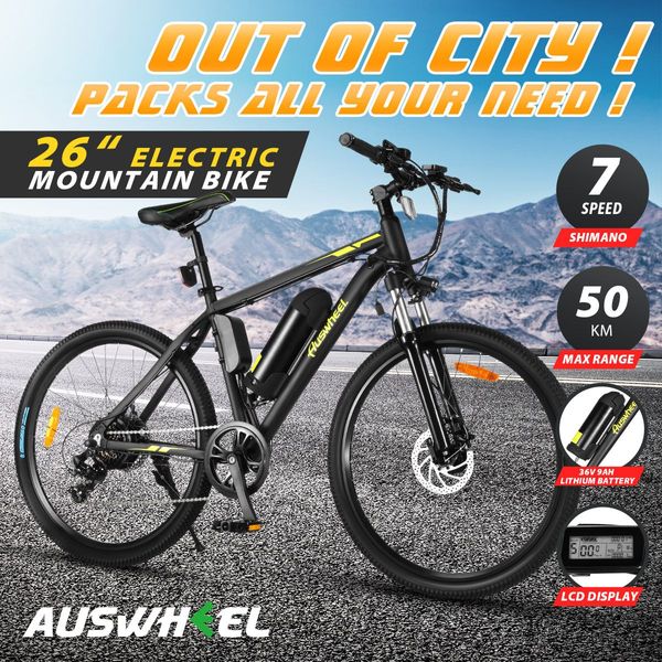 26" 250W Electric E Bike 7-Speed Gears Stronger Moutain Climb Power, 10Ah Battery 50Km Range