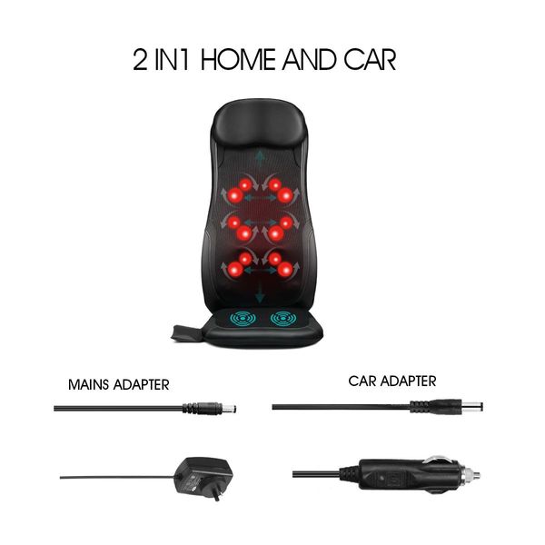 Heating Whole Body Car Seat Massager Chair Mat Deep Kneading 12 Nodes Finger-Like Massage