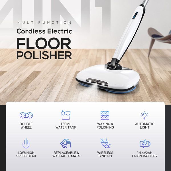 Dry Mop+Wet Wipe+Polish+Wax 4In1 Wireless Electric Spin Floor Cleaner Left Floor Glamorous Shine