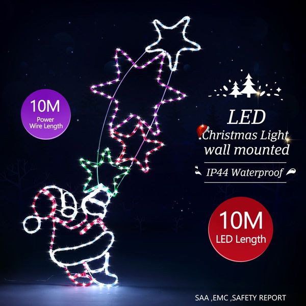 Christmas Santa and Star Lights 10M LED Rope Xmas Decorations Ornaments Wall Mount for Home Outdoor