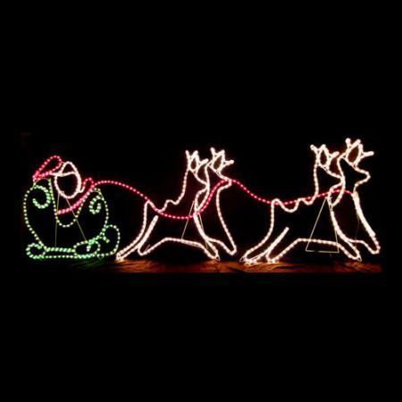 Christmas Santa Sleigh with 4 Reindeer Xmas Light Display Outdoor Decoration