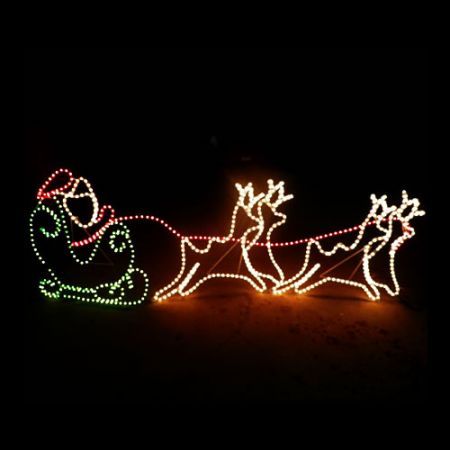 Christmas Santa Sleigh with 4 Reindeer Xmas Light Display Outdoor Decoration