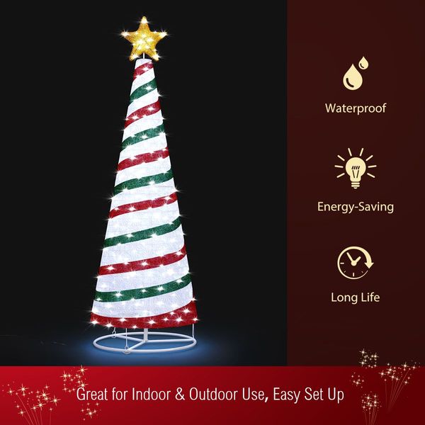 180CM Christmas Tree 3D Ribbon Xmas 200 LED Light Decorations Ornaments Indoor Outdoor