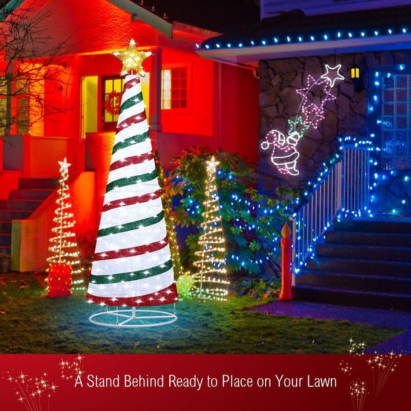 180CM Christmas Tree 3D Ribbon Xmas 200 LED Light Decorations Ornaments Indoor Outdoor