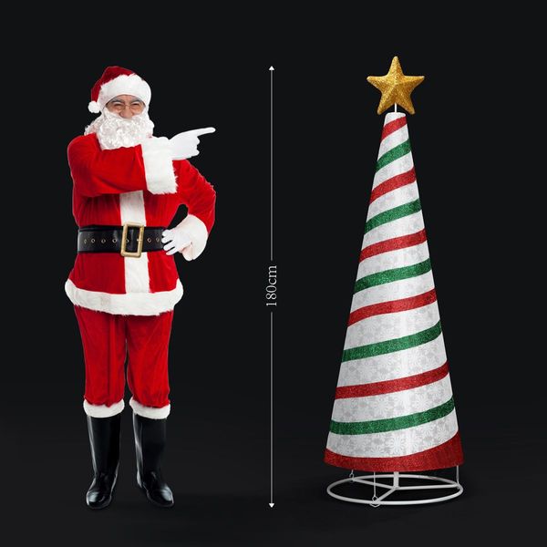 180CM Christmas Tree 3D Ribbon Xmas 200 LED Light Decorations Ornaments Indoor Outdoor