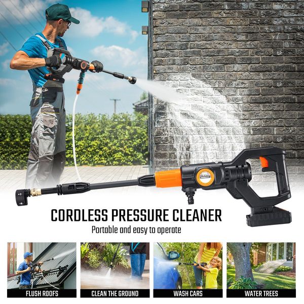 20V 2Ah Cordless Powerful Pressure Washer W/Extend Pole Quickly Remove Dirt For Hard-To-Reach Corner