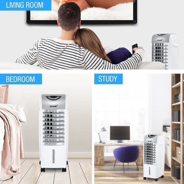 Wheeled 6L Evaporative Air Cooler Humidifier Ionizer Wide Angle W/3 Wind Modes Natural Normal Sleep