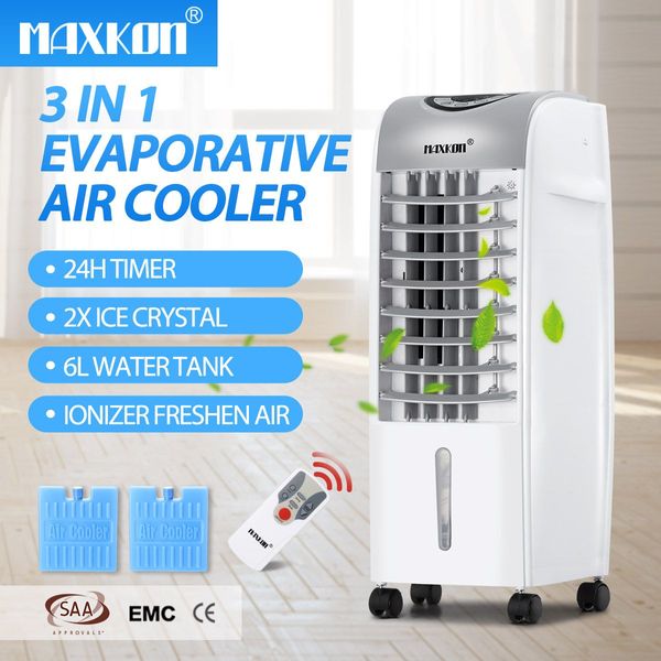 Wheeled 6L Evaporative Air Cooler Humidifier Ionizer Wide Angle W/3 Wind Modes Natural Normal Sleep