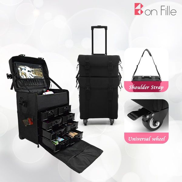 Shoulder/Trolley 2 In 1 Pro Make Up Case W/8 Removable Trays, 10 Extendable Trays, 13 Detachable Pcs Inside