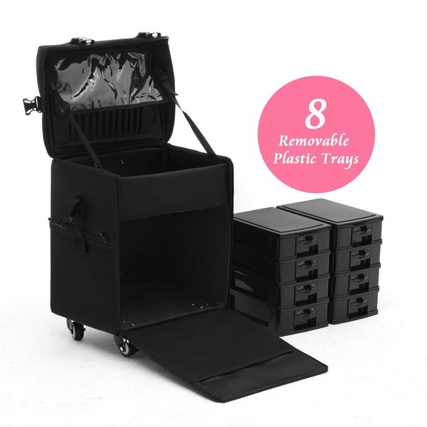 Shoulder/Trolley 2 In 1 Pro Make Up Case W/8 Removable Trays, 10 Extendable Trays, 13 Detachable Pcs Inside