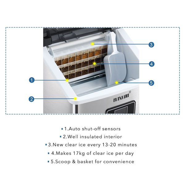 2.2L Portable Ice Cube Maker Machine,13-Min 24 Ice Cube 1 Cycle 17Kg 1 Day,S/M/L Size,Save Energy