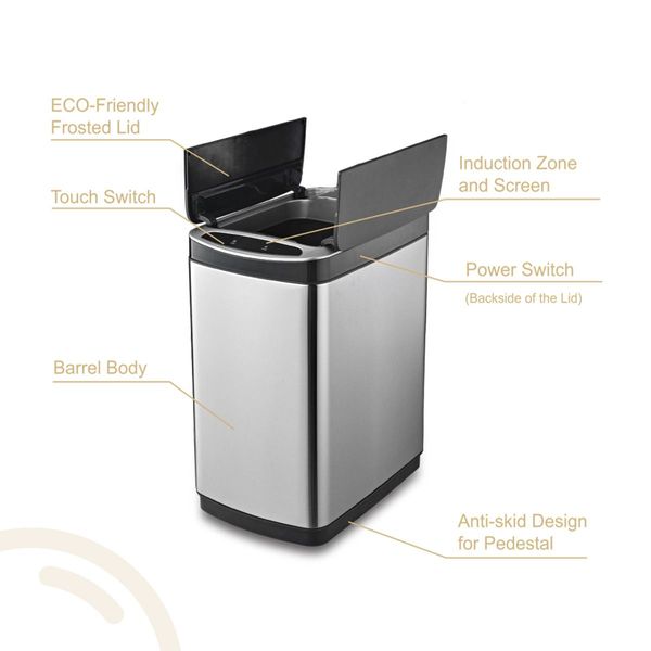 50L Kitchen Sensor Bin W/Butterfly Opening Lid,Non-Corrosive Stainless Steel Body Easy To Clean