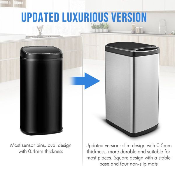 50L Kitchen Sensor Bin W/Butterfly Opening Lid,Non-Corrosive Stainless Steel Body Easy To Clean