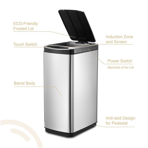 50L Kitchen Touchless Infrared Motion Sensor Bin Anti Rust Good Sealing No Smell Easy To Clean