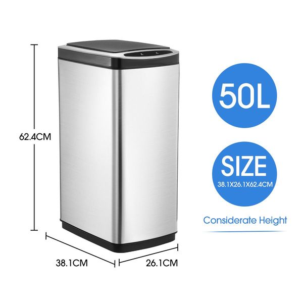 50L Kitchen Touchless Infrared Motion Sensor Bin Anti Rust Good Sealing No Smell Easy To Clean