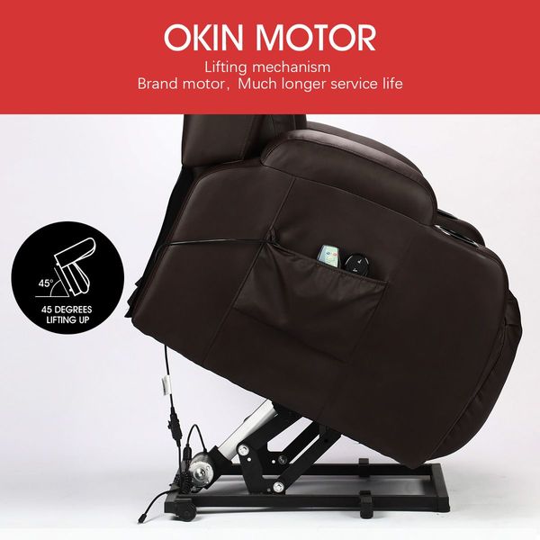 8-Point Heated Vibration Massage Chair 150° Recliner Thick Padded Sofa W/Okin Lift Motor Easy In&Out