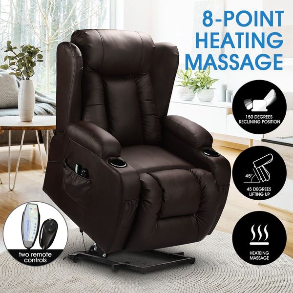 8-Point Heated Vibration Massage Chair 150° Recliner Thick Padded Sofa W/Okin Lift Motor Easy In&Out