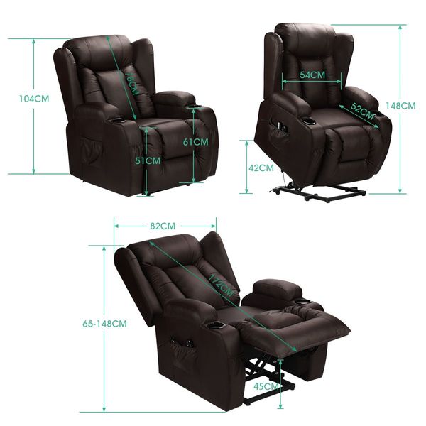 8-Point Heated Vibration Massage Chair 150° Recliner Thick Padded Sofa W/Okin Lift Motor Easy In&Out