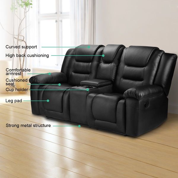 Comfortable 2 Seater Sofa 135° Recliner Premium Pu Leather Thick Padded Chair W/Adjustable Position