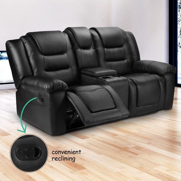 Comfortable 2 Seater Sofa 135° Recliner Premium Pu Leather Thick Padded Chair W/Adjustable Position