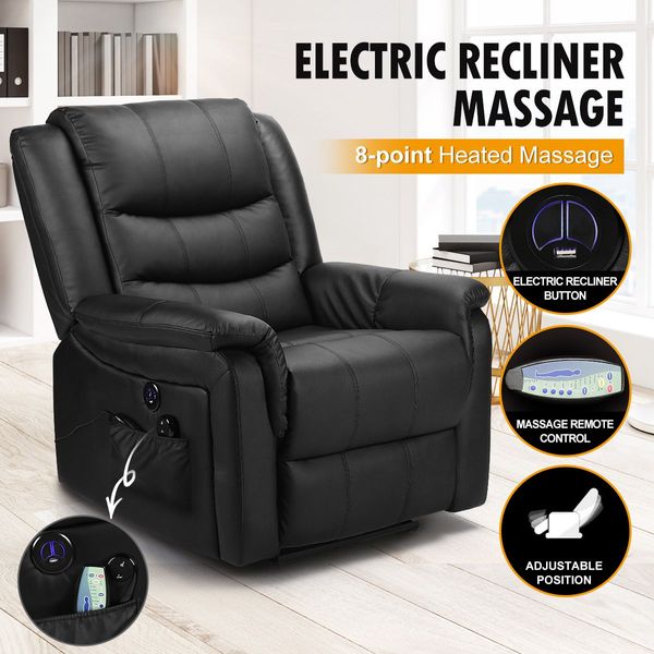 Electric Heated 8-Point Whole Body Massage Chair Thick Padded Recliner W/Footrest,Usb Charge Port