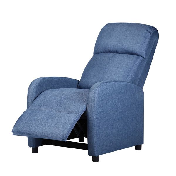 Hight Density Foam Thick Padded Recliner Arm Chair 100 Degree-135 Degree Adjustable W/Pop Up Footrest-Blue