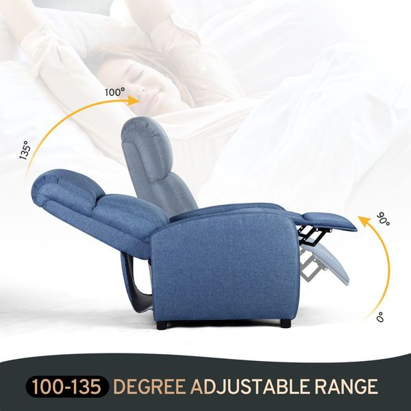 Hight Density Foam Thick Padded Recliner Arm Chair 100 Degree-135 Degree Adjustable W/Pop Up Footrest-Blue