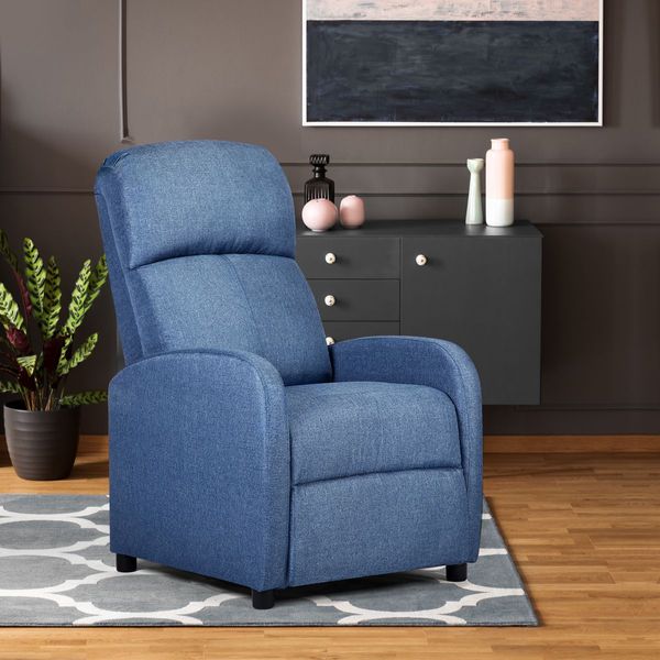 Hight Density Foam Thick Padded Recliner Arm Chair 100 Degree-135 Degree Adjustable W/Pop Up Footrest-Blue