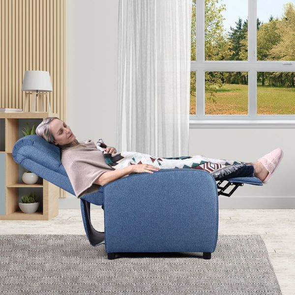 Hight Density Foam Thick Padded Recliner Arm Chair 100 Degree-135 Degree Adjustable W/Pop Up Footrest-Blue