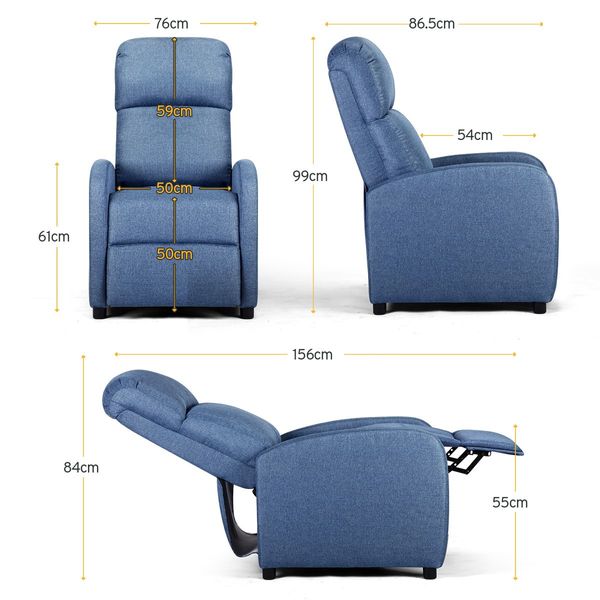 Hight Density Foam Thick Padded Recliner Arm Chair 100 Degree-135 Degree Adjustable W/Pop Up Footrest-Blue