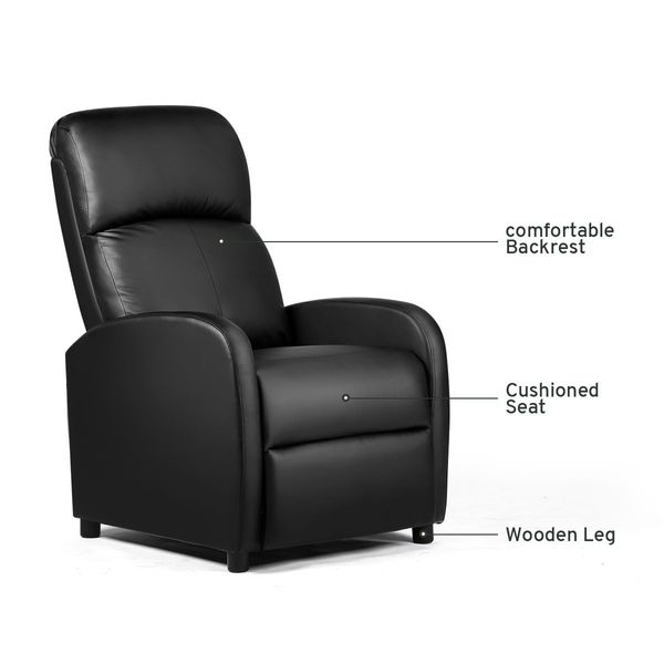 Hight Density Foam Thick Padded Recliner Arm Chair 100-135 Degree Adjustable W/Pop Up Footrest-Black