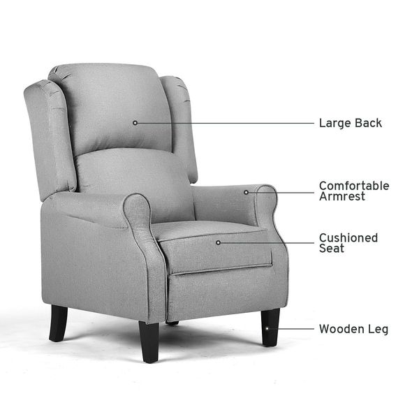 High Density Foam Thick Padded Recliner Chair Sofa W/Large Armrest Angle 100-135 Degree Adjustable