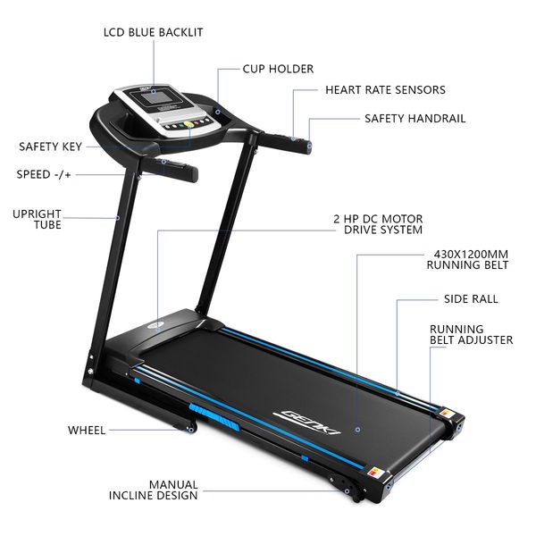 Home Gym Running Treadmill W/3 Incline Option,1-14Km/Hr Speed,430Mm Width Belt,Calories Burn Diplay