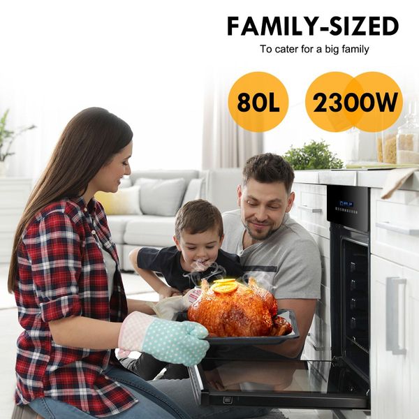 80L Electric Wall Oven W/Safe Heat-Insulated Door,Touch Control 10 Cook Funtions,Auto Cut Off Timer