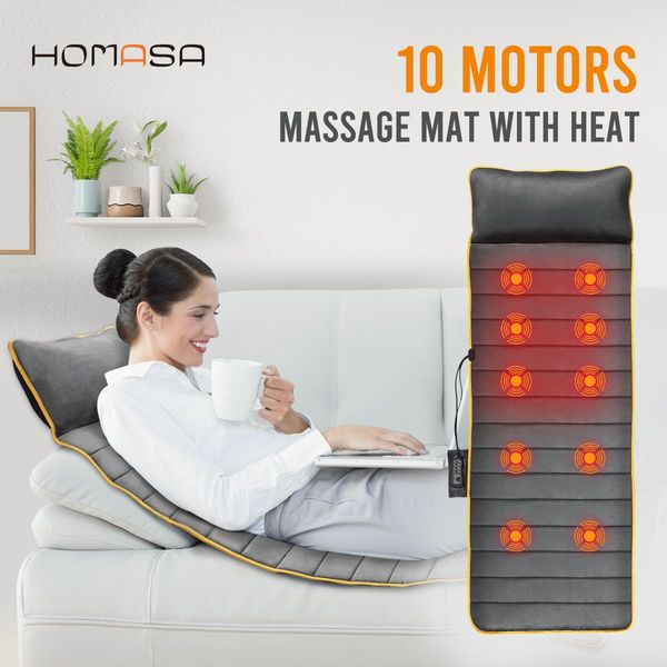 Portable 10 Motors Vibrating Heating Massage Mat Pad Relieve Shoulder,Back,Waist,Thigh,Leg Stress