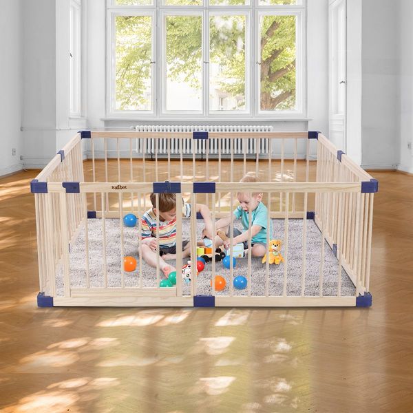 8 Panel Diy-Shape Wooden Baby Playpen Kid Enclosure Safe Fence 71Cm Height Eco Friendly Pine Wood