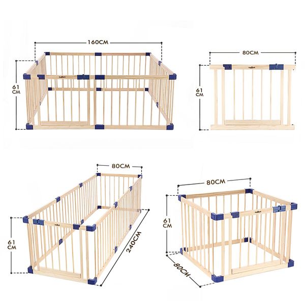 8 Panel Diy-Shape Wooden Baby Playpen Kid Enclosure Safe Fence 71Cm Height Eco Friendly Pine Wood