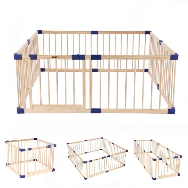 8 Panel Diy-Shape Wooden Baby Playpen Kid Enclosure Safe Fence 71Cm Height Eco Friendly Pine Wood